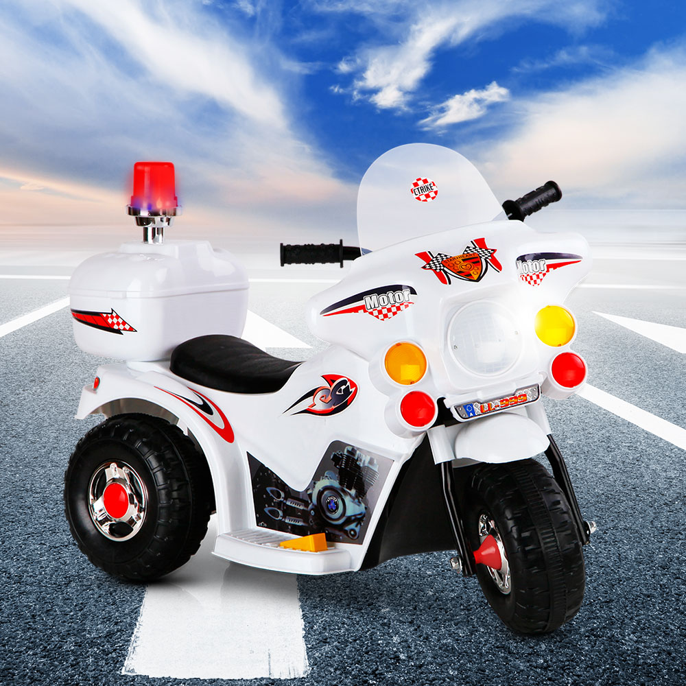 RCAR-MBIKE-WH-4204-07 Rigo Kids Electric Ride On Police Motorcycle Motorbike 6V Battery White - Image 1