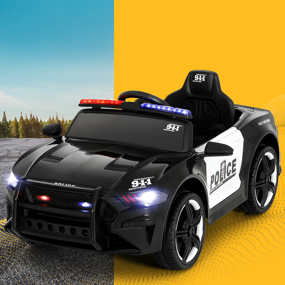 RCAR-POLICE-FR-BK-91829-04 Rigo Kids Ride On Car Electric Patrol Police Cars Battery Powered Toys 12V Black - Image 1
