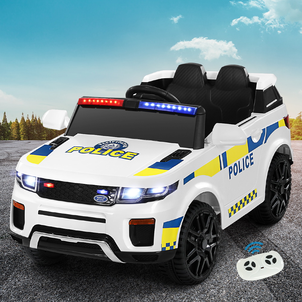 RCAR-POLICE-RGROVER-N-WH-61270-07 Rigo Kids Electric Ride On Patrol Police Car Horn Music Remote White - Image 1