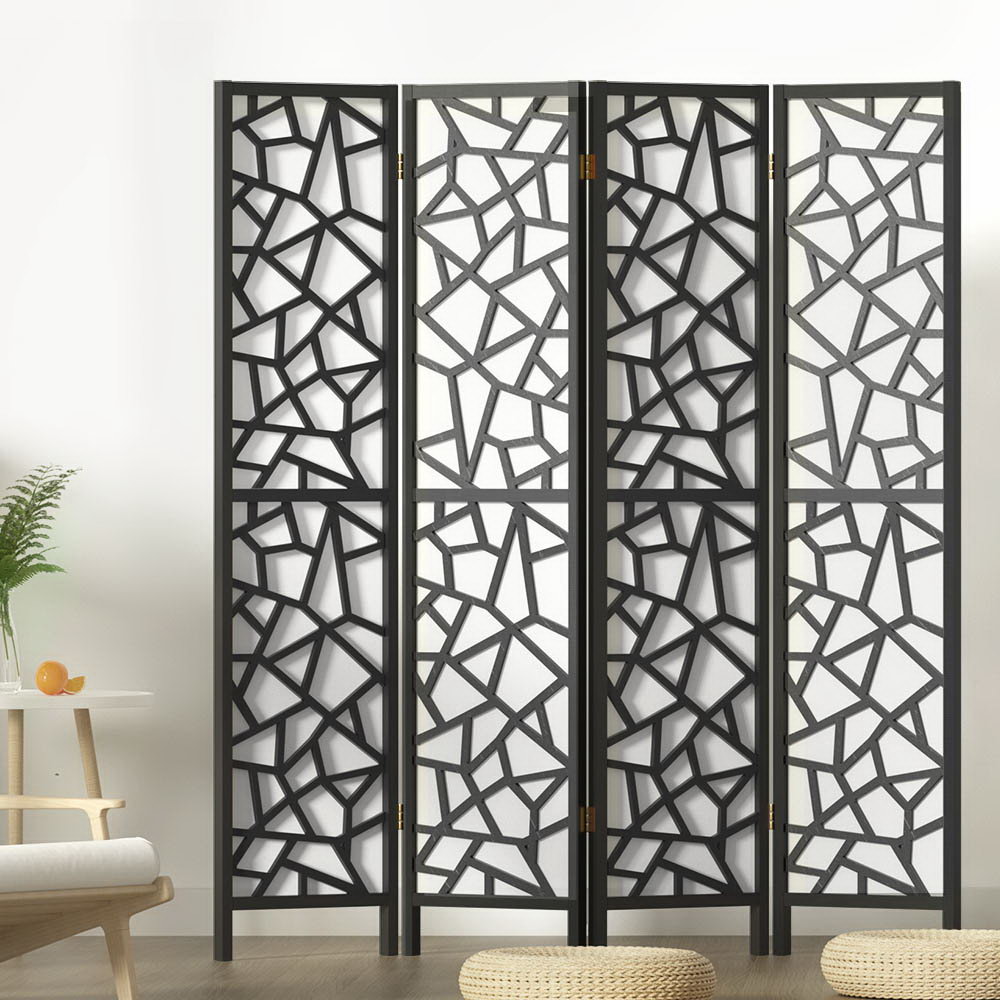 RD-4016-4P-BK-202502281400-00 Artiss 4 Panel Room Divider Screen 162x170cm Clover Black - Image 1