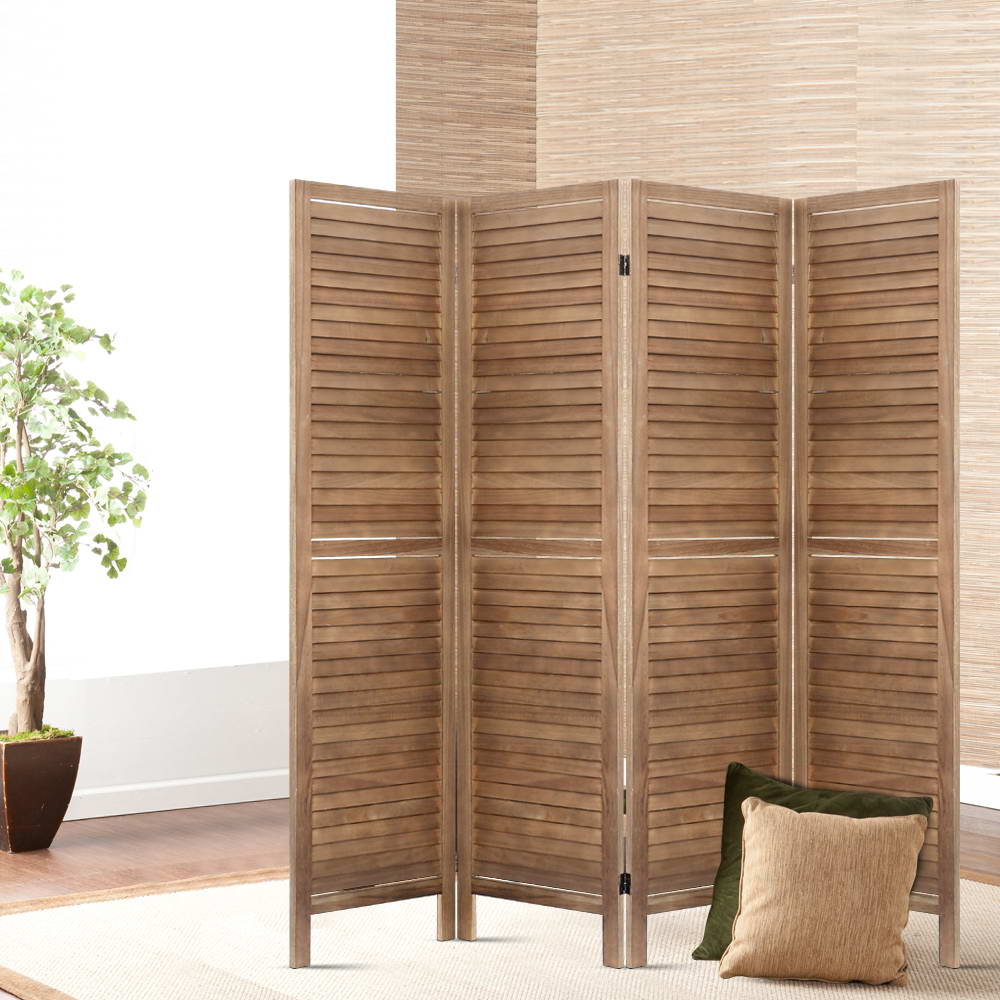 RD-B-0539-4P-BR-202502281406-00 Artiss 4 Panel Room Divider Screen 160x170cm Louver Oak - Image 1