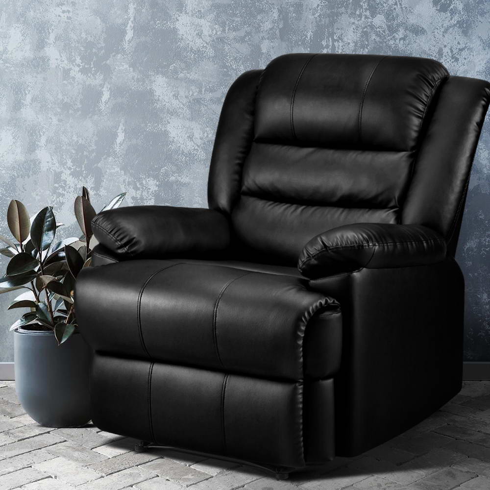 RECLINER-A8-BK-AB-202502281306-00 Artiss Recliner Chair Leather Black Cissy - Image 1