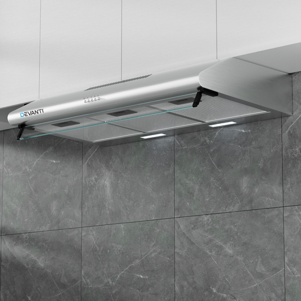 RH-D-GF49-90-SR-151000-06 Devanti 900mm Range Hood 90cm Rangehood Stainless Steel - Image 1