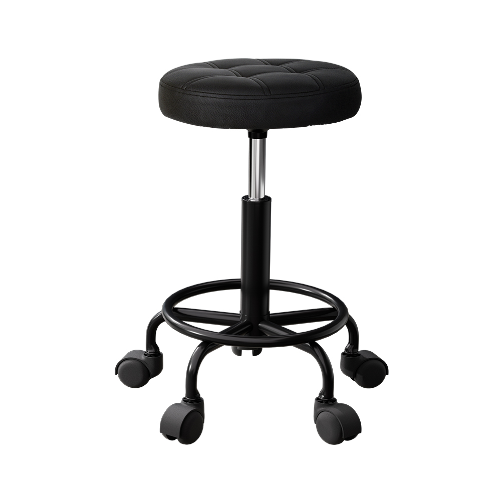 SALON-B-D-RD-BK-139420-00 Artiss Salon Stool Round Swivel Chairs Black - Image 1