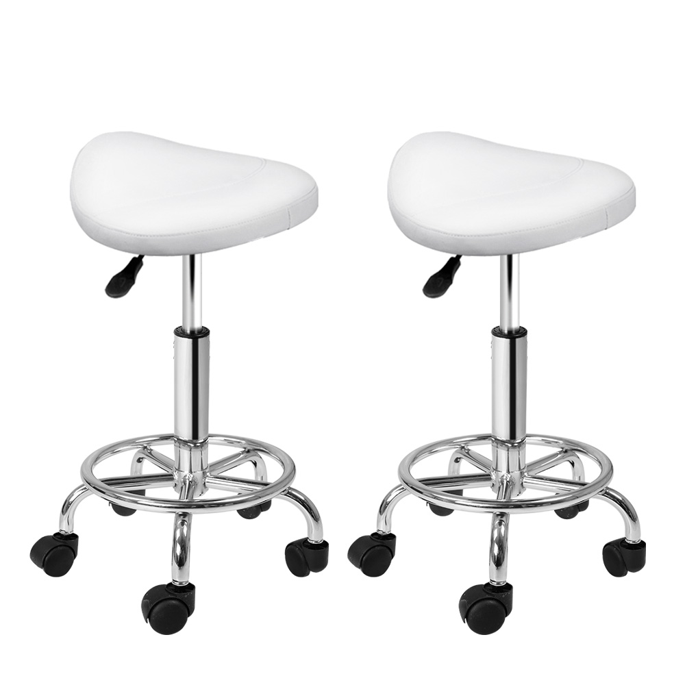 SALON-B-ERG-WHX2-00 Artiss 2x Salon Stool Saddle Swivel Chair White - Image 1