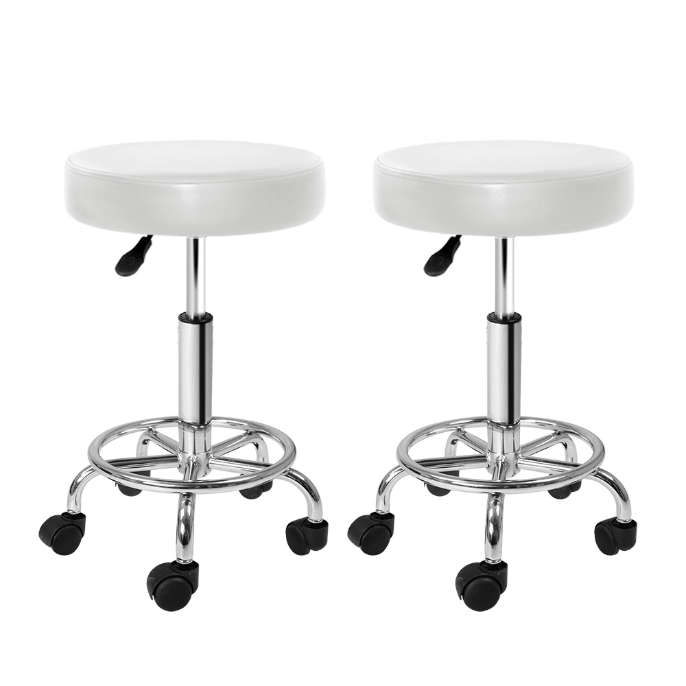 SALON-B-RD-WHX2-202504111610-00 Artiss 2x Salon Stool Round Swivel Chair White - Image 1