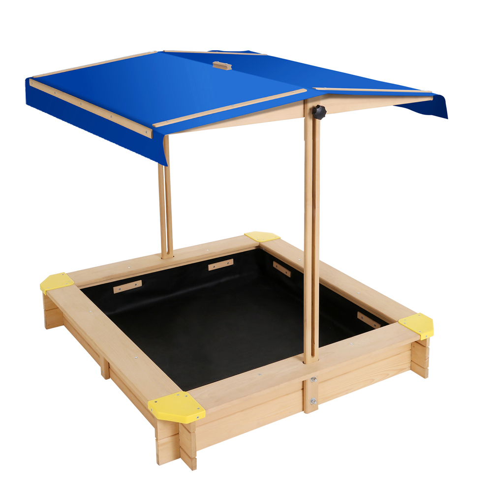 SAND-CANOPY-110-00 Keezi Kids Sandpit Wooden Sandbox Sand Pit with Canopy Bench Seat Toys 101cm - Image 1