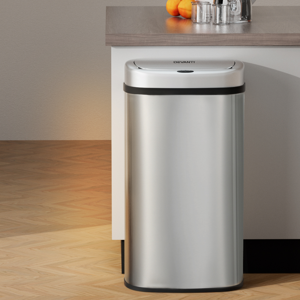 SB-D-60-SS-89089-04 Devanti 60L Sensor Bin Motion Rubbish Automatic Silver - Image 1