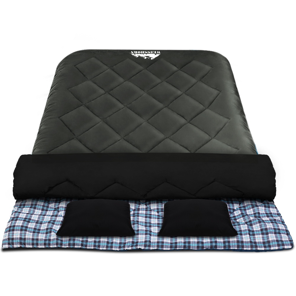 SB-ENV-Q-GR-00 Weisshorn Sleeping Bag Double Pillow Thermal Camping Hiking Tent Grey -10°C - Image 1