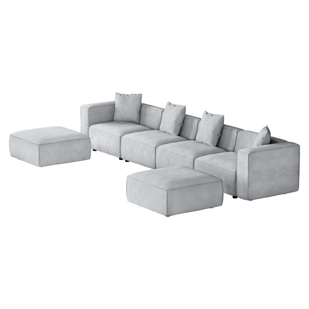 SBED-E-FA-02-6S-GY-167822-00 Artiss Modular Sofa Chaise Set 6-Seater Grey - Image 1
