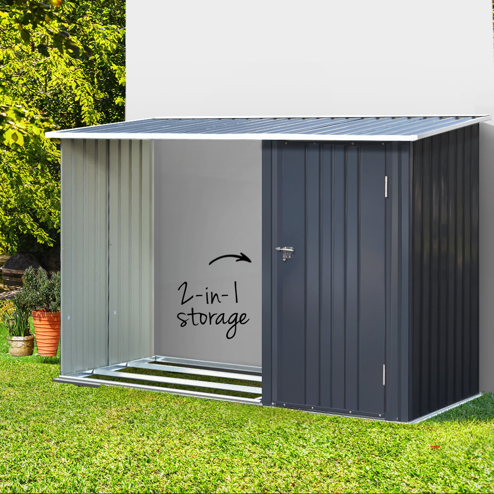 SHED-LOG-245X98X148-AB-202502281816-00 Giantz Garden Shed 2.49x1.04M Sheds Outdoor Tool Storage Workshop House Steel 2 in 1 - Image 1