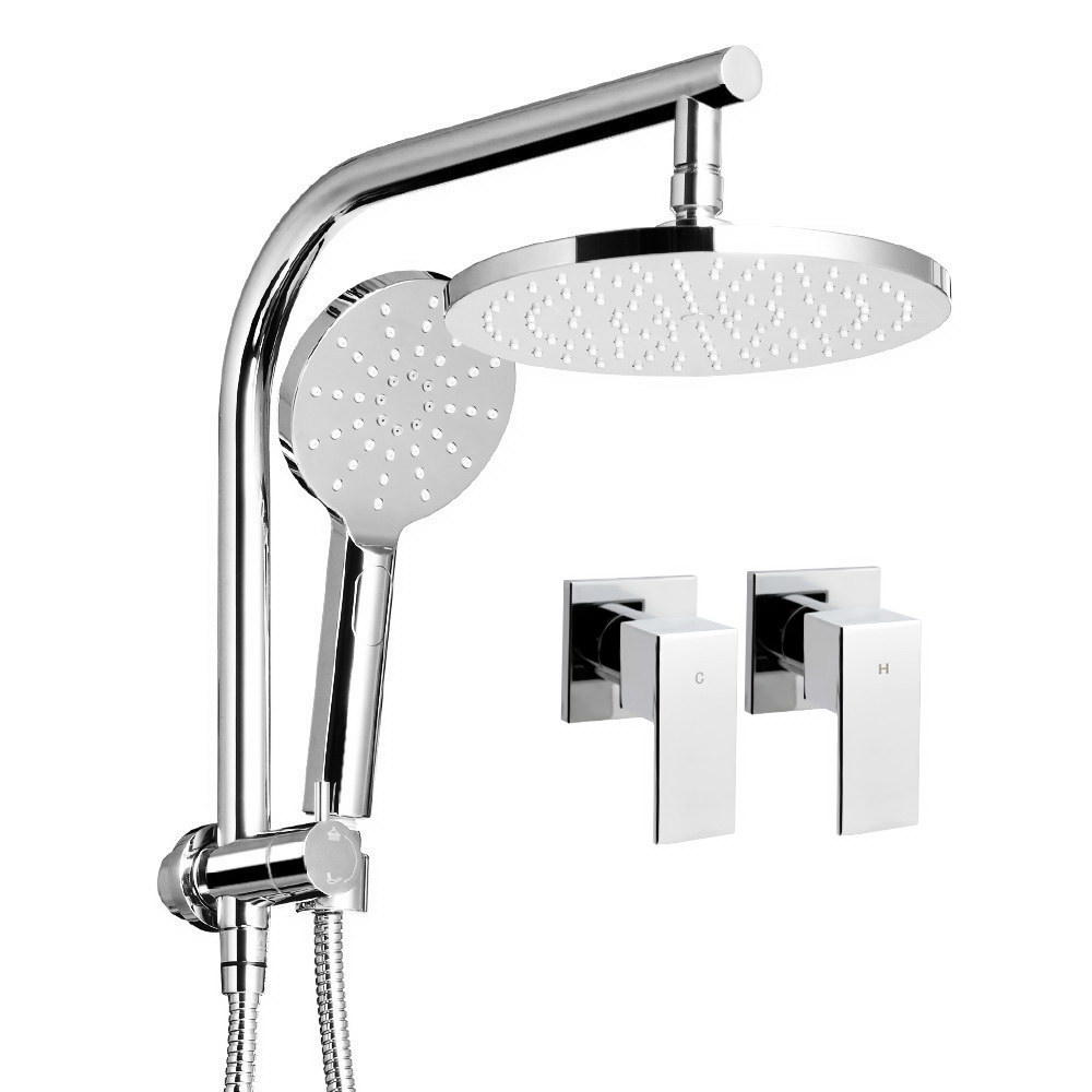 SHOWER-A1-RO-9-SI-TAP-16416-00 Cefito 9'' Rain Shower Head Set Handheld Round High Pressure Twins Tap Chome - Image 1
