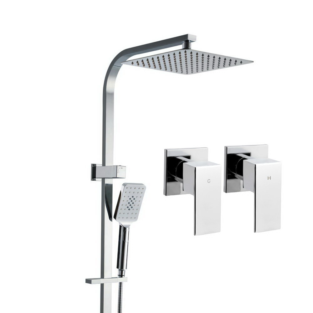 SHOWER-B2-SQ-10-SI-TAP-17346-00 Cefito 10'' Rain Shower Head Set Handheld Square High Pressure Twins Tap Chrome - Image 1