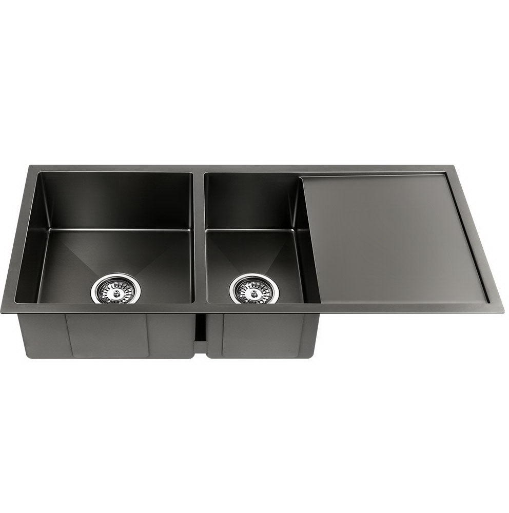 SINK-BLACK-10045-202502281106-07 Cefito Kitchen Sink 100X45CM Stainless Steel Basin Double Bowl Nano Black - Image 1
