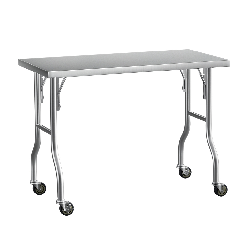 SSKB-430S-WHEEL-FLD-48-186241-00 Cefito Stainless Steel Kitchen Benches Work Bench Wheels 122X61CM 430 - Image 1