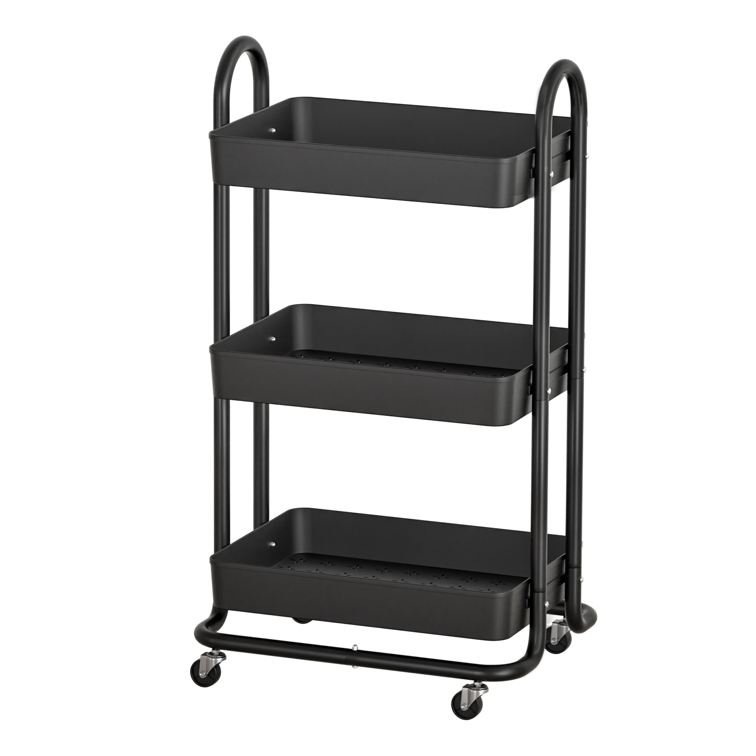 STR-3T-80-BK-150689-00 Artiss Storage Trolley Kitchen Cart 3 Tiers Rack Shelf Organiser Wheels Black - Image 1