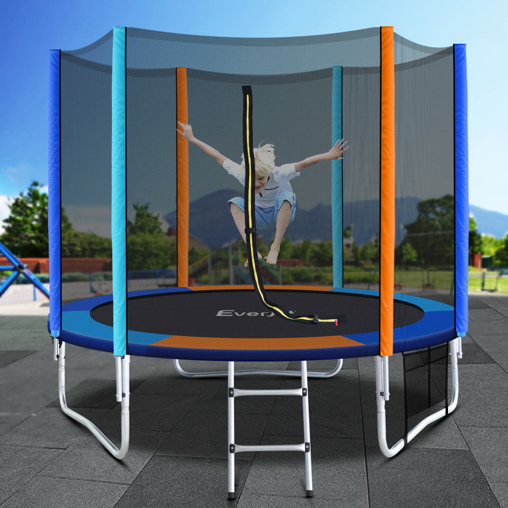 TRAMPO-B-8FT-MC-20915-06 Everfit 8FT Trampoline for Kids w/ Ladder Enclosure Safety Net Pad Gift Round - Image 1