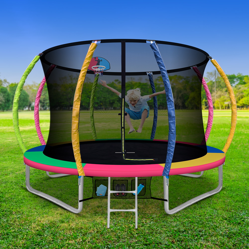 TRAMPO-C-C10-MC-AB-202502281604-00 Everfit 10FT Trampoline for Kids w/ Ladder Enclosure Safety Net Rebounder Colors - Image 1