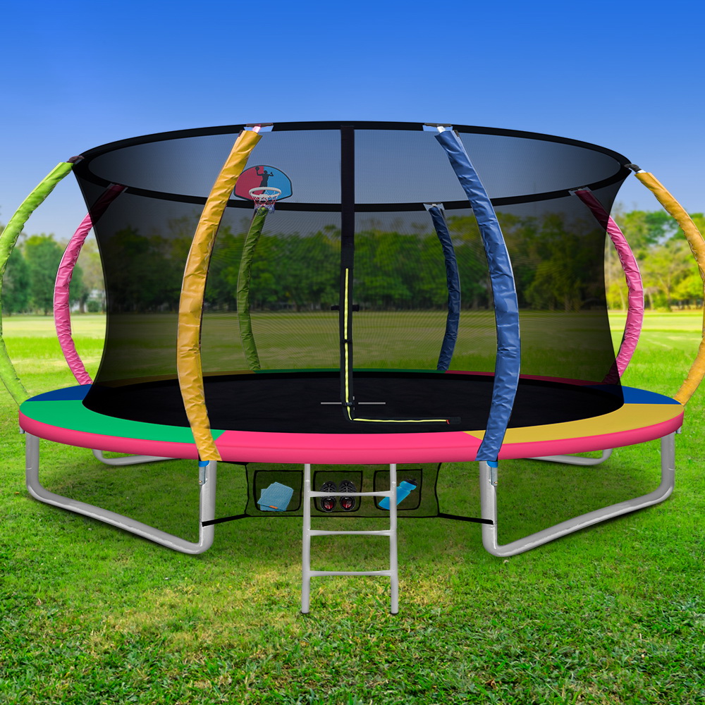 TRAMPO-C-C14-MC-ABC-202502281604-00 14ft Trampoline Everfit Kids Trampoline Rebounder w/ Ladder Basketball Hoop - Image 1