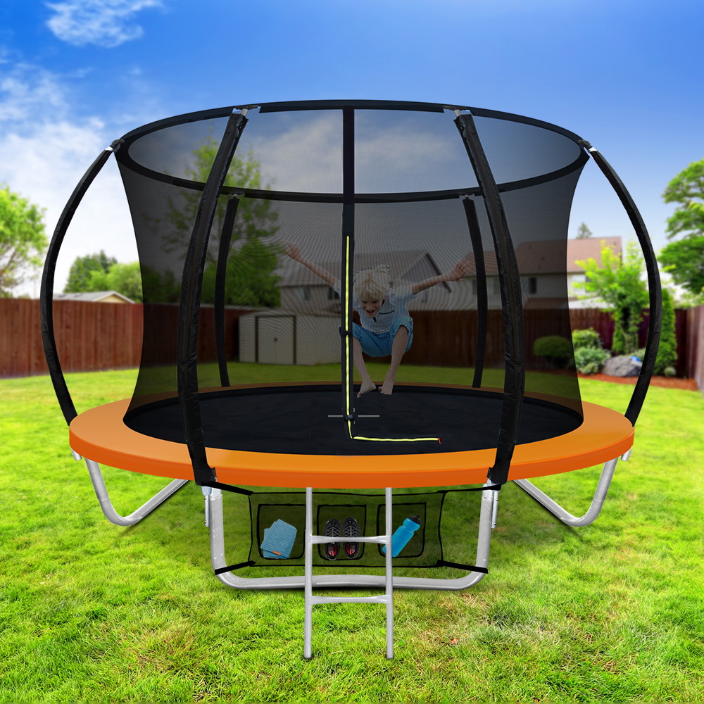 TRAMPO-C-C8-OR-202502281606-00 Everfit 8FT Trampoline for Kids w/ Ladder Enclosure Safety Net Rebounder Orange - Image 1