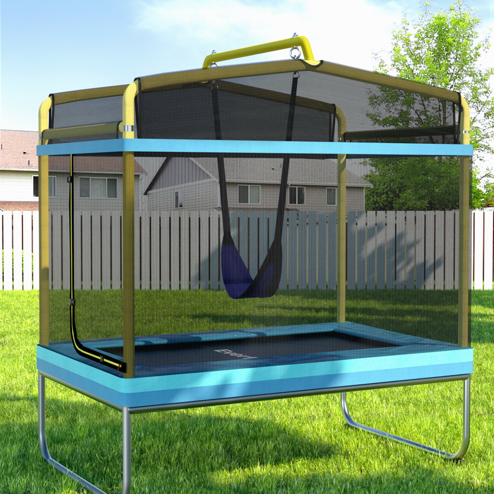 TRAMPO-C-R6-BLYE-139300-06 Everfit 6FT Trampoline for Kids w/ Enclosure Safety Net Swing Rectangle Yellow - Image 1