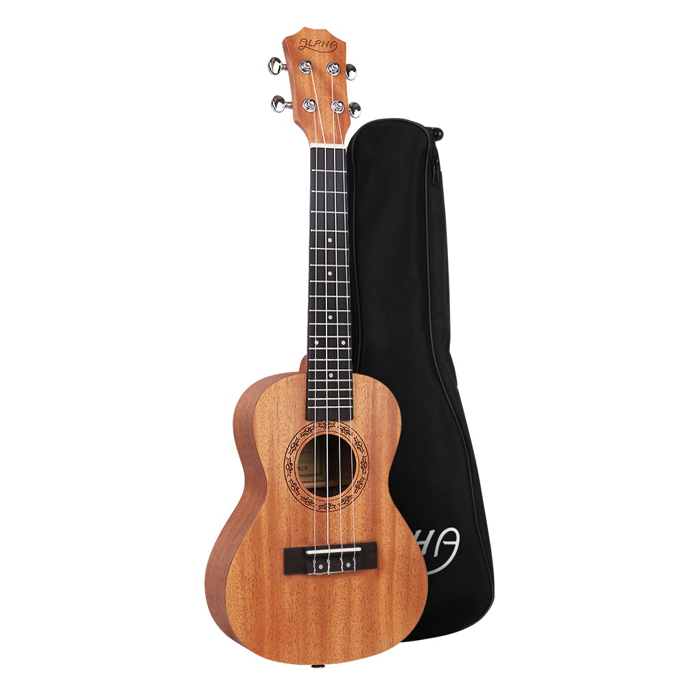 UKULE-D-26-NAT-17067-00 Alpha 26" Ukulele Natural Mahogany Tenor Beginner Gift w/ Carry Bag - Image 1