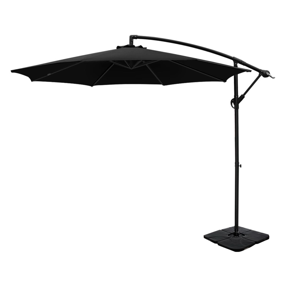 UMB-BAN-50N-COM-BK-186238-00 Instahut 3m Umbrella w/Base Outdoor Cantilever Beach Garden Patio Parasol Black - Image 1