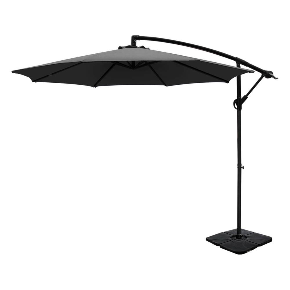 UMB-BAN-50N-COM-CO-186240-00 Instahut 3m Umbrella w/Base Outdoor Cantilever Beach Garden Patio Parasol Charcoal - Image 1