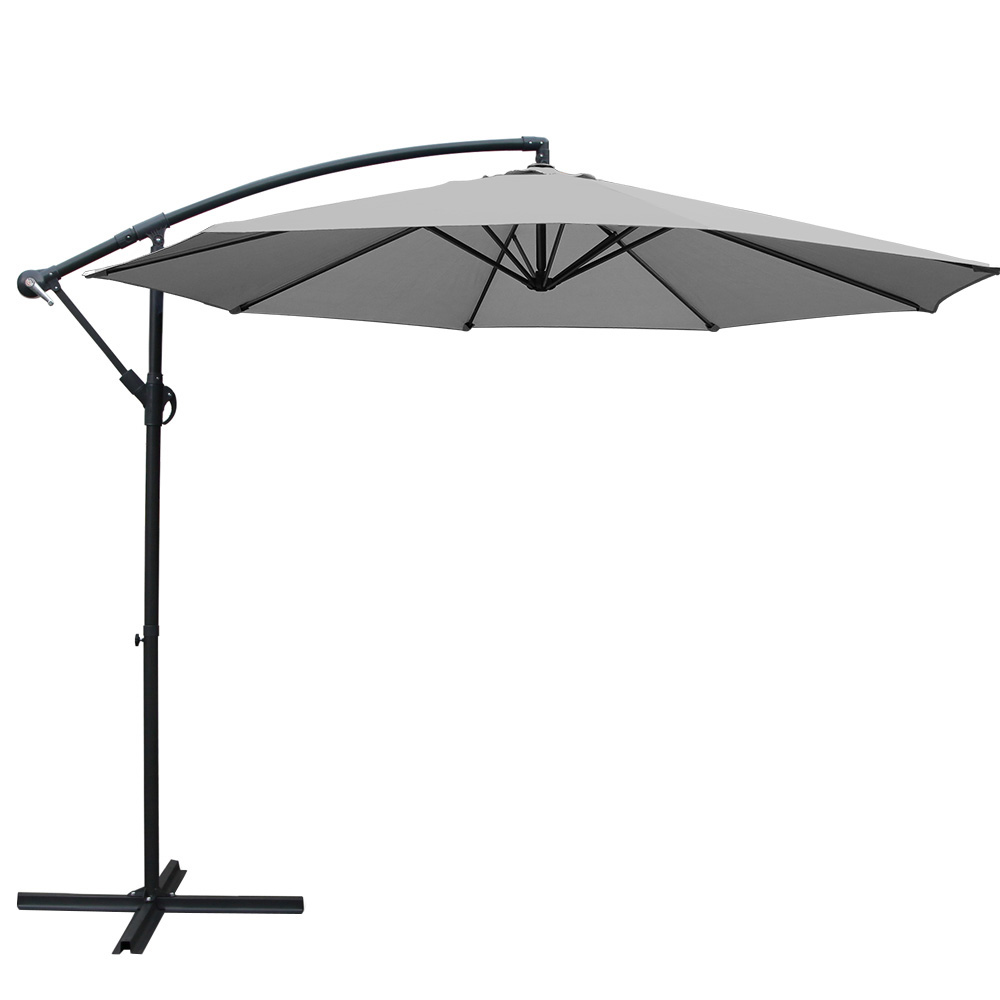 UMB-BAN-8RIB-GR-00 Instahut 3m Outdoor Umbrella Cantilever Beach Garden Patio Grey - Image 1