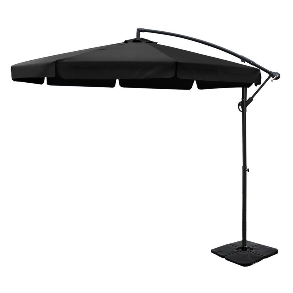 UMB-BAN-F-50N-COM-BK-186235-00 Instahut 3m Outdoor Umbrella w/Base Cantilever Garden Beach Patio Black - Image 1