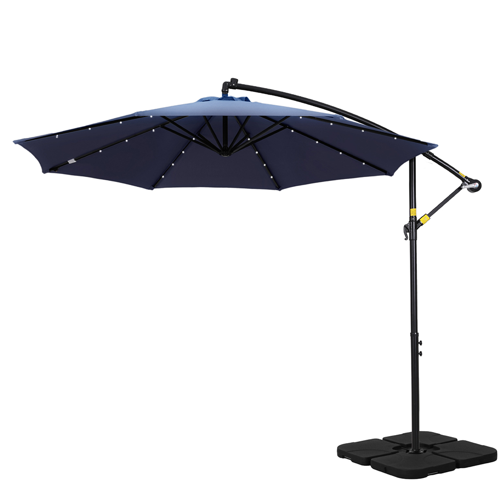 UMB-BAN-LED-50N-NA-190347-00 Instahut Outdoor Umbrella 3M Cantilever Beach LED w/Base Garden Shade Patio Navy - Image 1