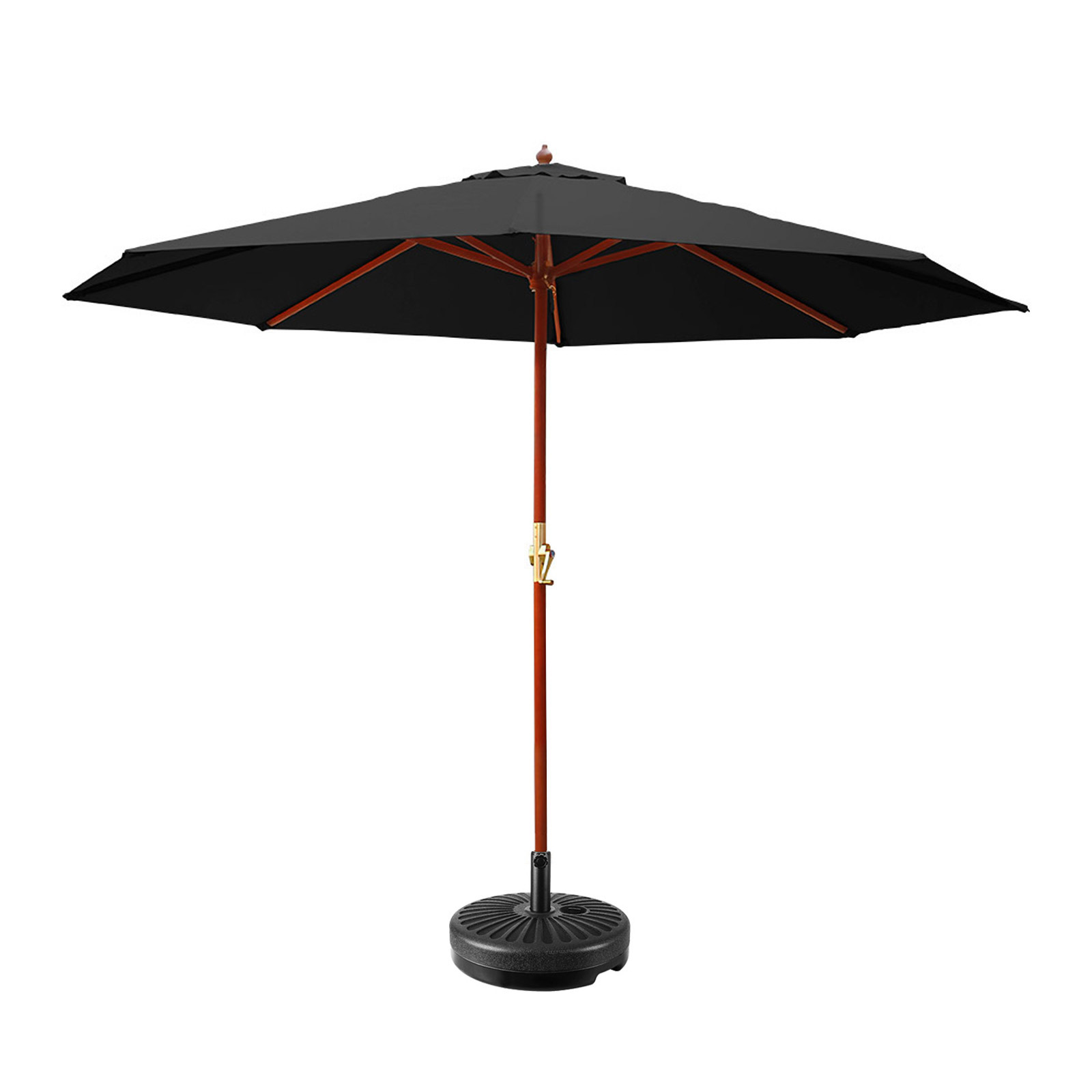 UMB-POLE-3-H-BK-BASE-00 Instahut 3m Outdoor Umbrella w/Base Pole Umbrellas Garden Sun Stand Deck Black - Image 1