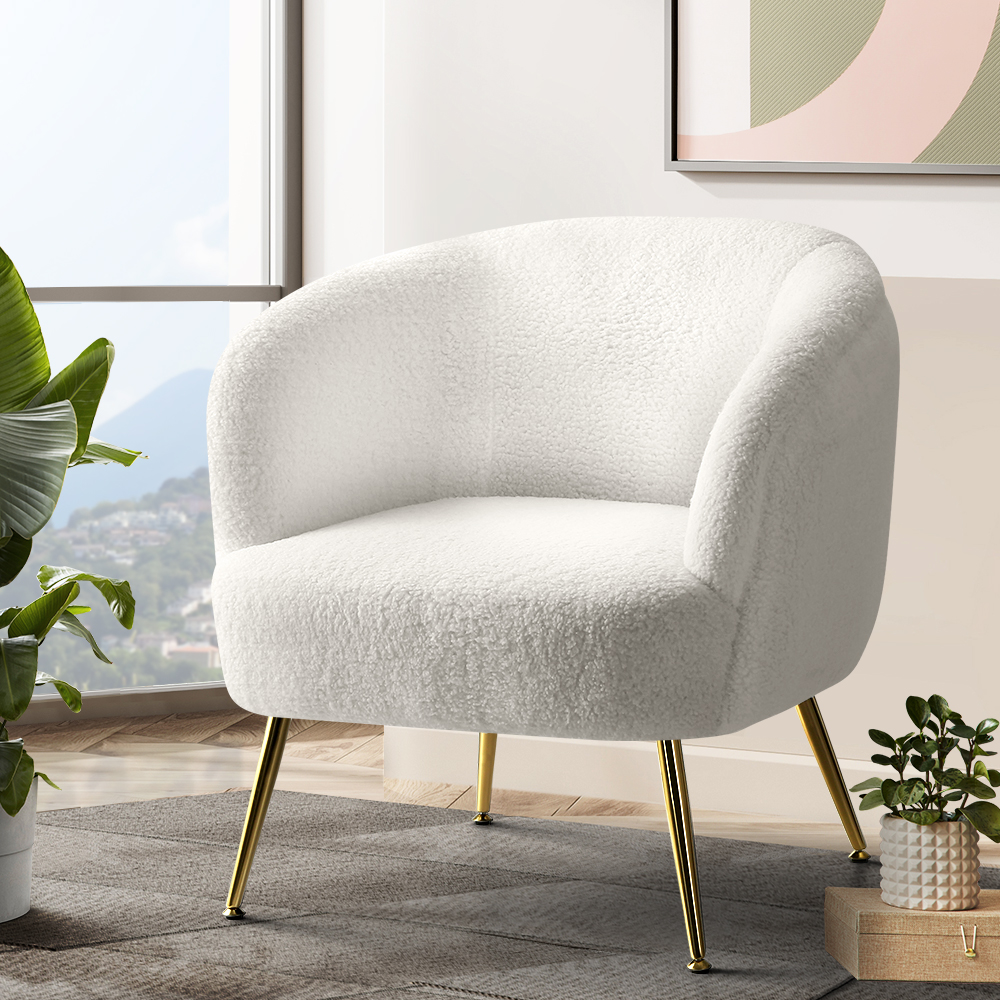 UPHO-C-ARM-6020-WH-202502281222-00 Artiss Armchair Lounge Chair Accent Chairs Armchairs Sherpa Boucle Sofa White - Image 1