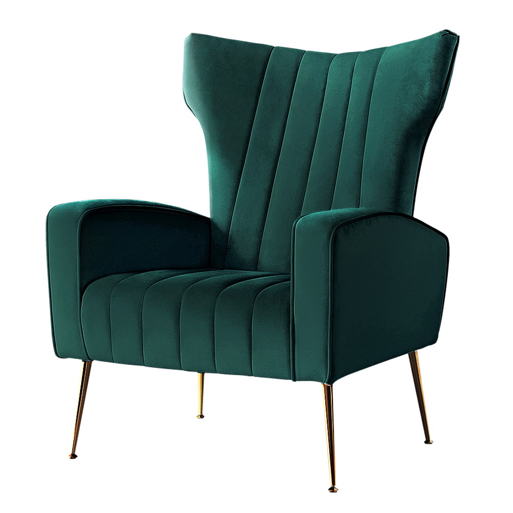 UPHO-C-ARM-8035-GR-202502281222-07 Artiss Armchair Green Velvet Kate - Image 1