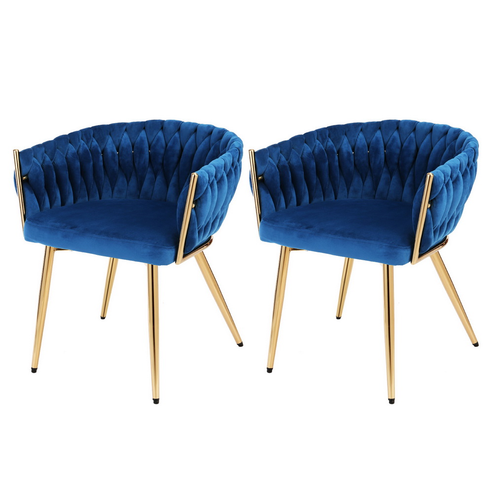 UPHO-C-DIN-01-VEL-BLX2-216283-00 1 Set of 2 Artiss Dining Chairs Velvet Weaving Armchair Blue - Image 1