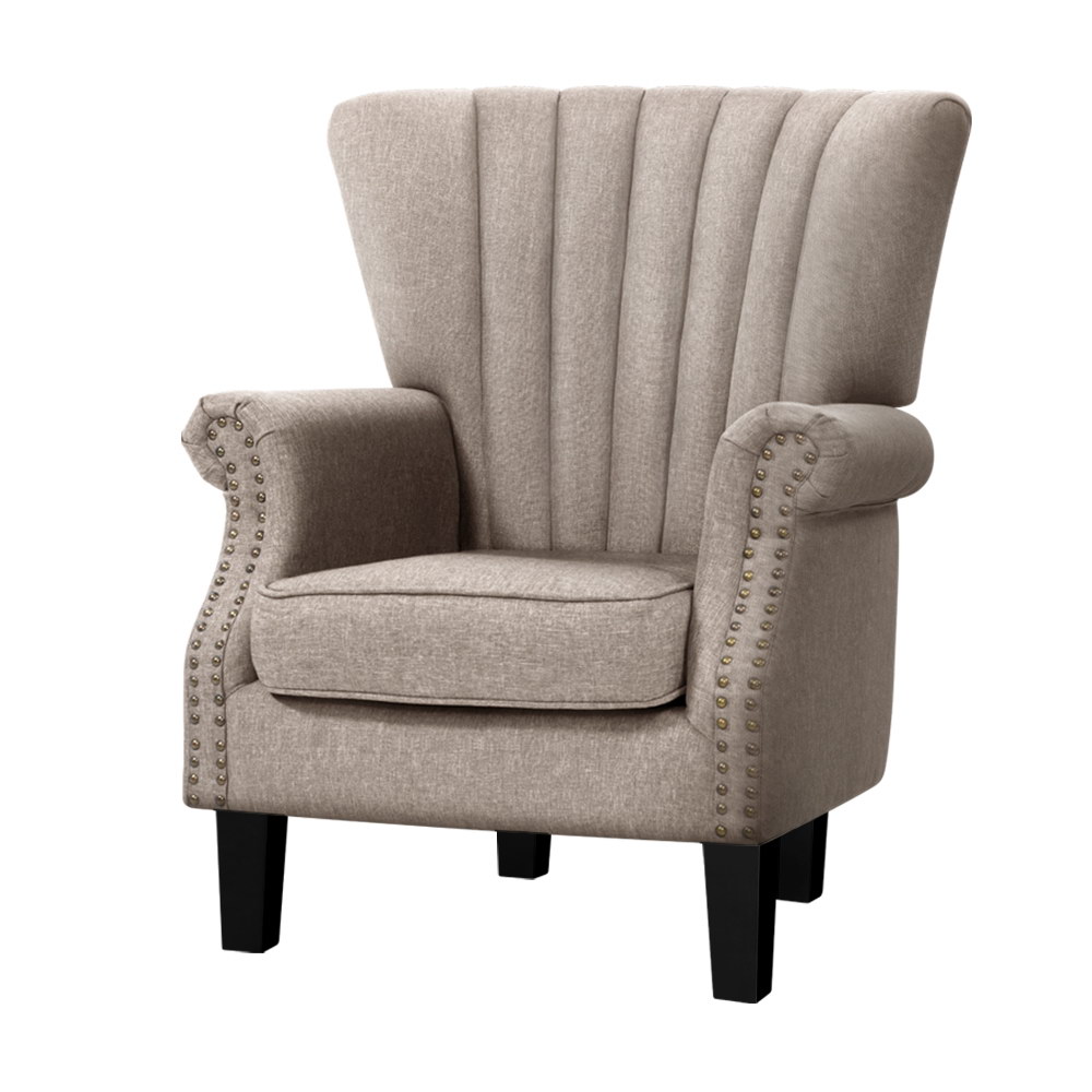 UPHO-C-EMPO-TA-18764-00 Artiss Armchair Wingback Beige Andrew - Image 1