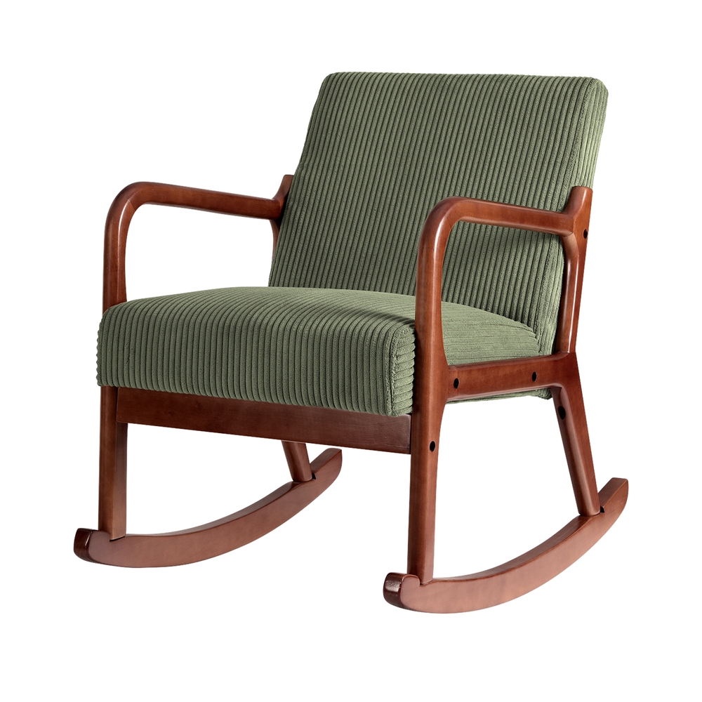 UPHO-E-ARM-01-COR-GN-183422-00 Artiss Rocking Armchair Nursing Chair Corduroy Green - Image 1