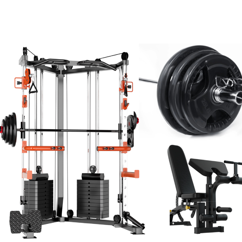 V1025-717331801366-202506051152-00 SmartFit C1 Max Multi Functional Cable Crossover Station 140kgs Pin Loaded Machine + Multi Func Bench+7Ft Olympic Barbell + 100kgs Weights - Image 1