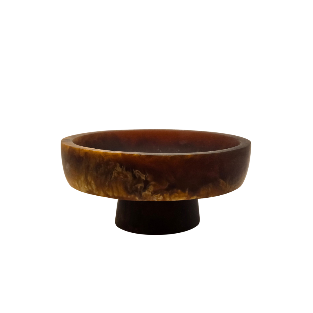 V1026-KLCFR2813CA-202506231535-00 Hand-Poured Pedestal Serving Bowl – Small Caramel Resin Bowl for Snacks & Sides - Image 1