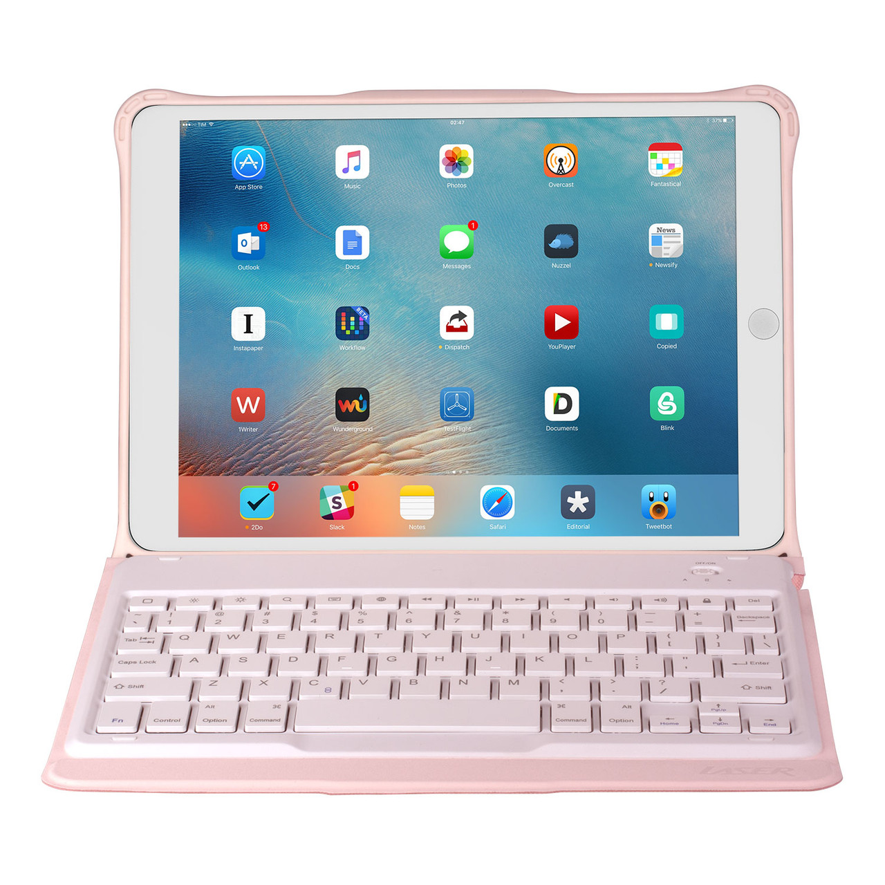 V1031-KB-IPAD102-PNK-202507041110-00 Laser iPad 10.2-inch Wireless Keyboard Case Pink - Image 1