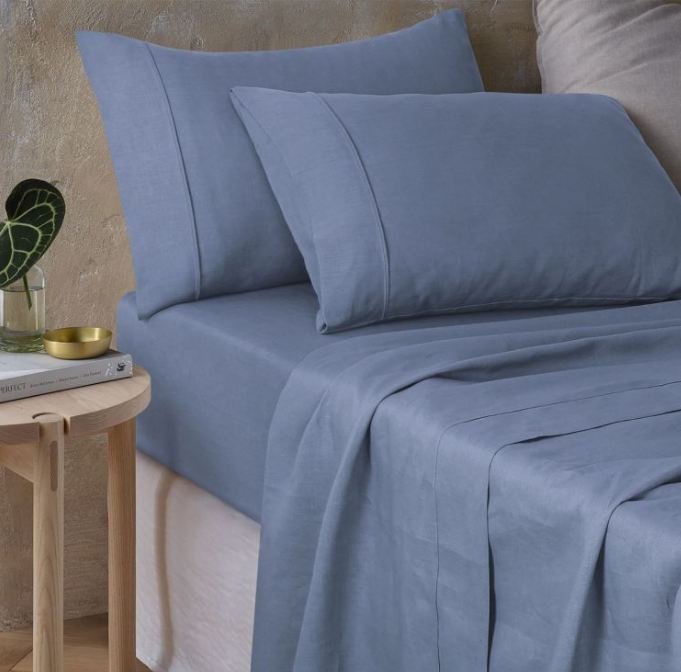 V107-5095298-200476-00 Hemp Sky Blue Sheet Set by Vintage Design Homeware King - Image 1