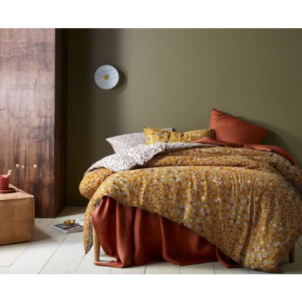 V107-5095397-200692-00 Lisa Washed Cotton Printed Ochre Quilt Cover Set by Accessorize King - Image 1
