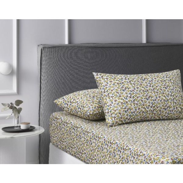 V107-5095489-200686-00 Lisa Washed Cotton Printed Fitted Teal Sheet Set by Accessorize Double - Image 1