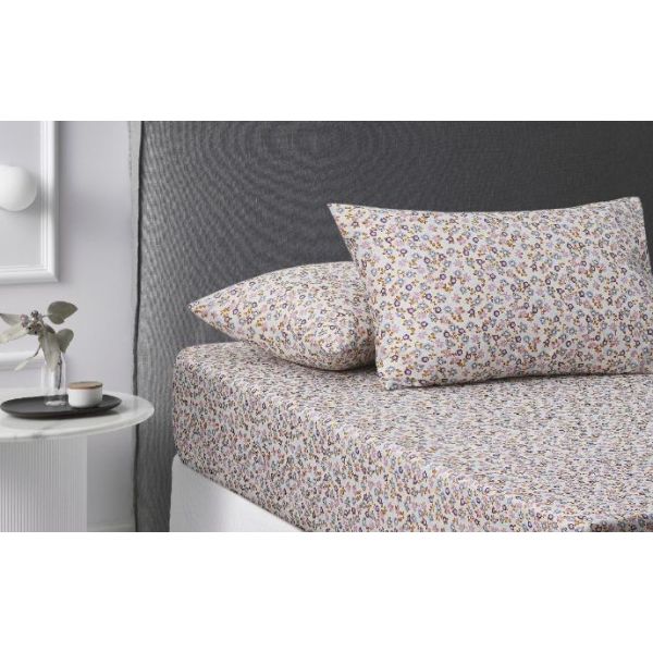 V107-5095557-200683-00 Lisa Washed Cotton Printed Fitted Ochre Sheet Set by Accessorize King - Image 1