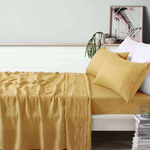 V107-86159-200592-00 Olive Linen Sheet Sets by Vintage Design Homeware Single - Image 1