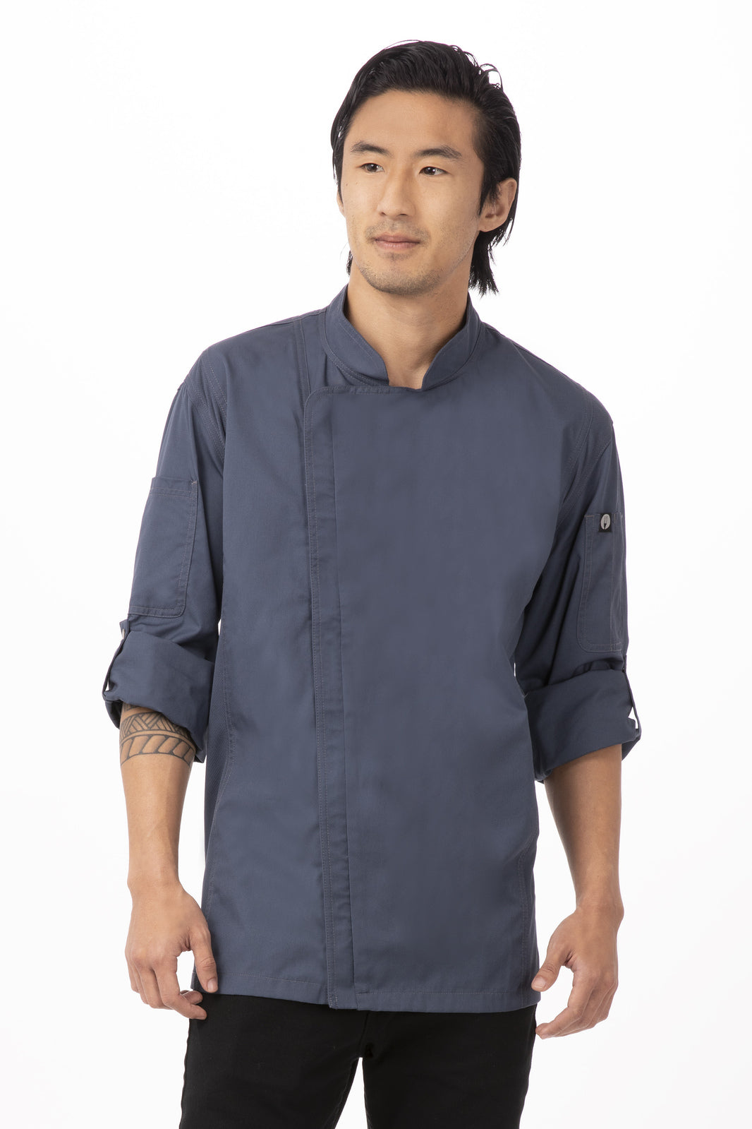 V107-BCLZ008-BLU-S-217657-00 Hartford Men's Blue Zipper S Chef Jacket by Chef Works - Image 1