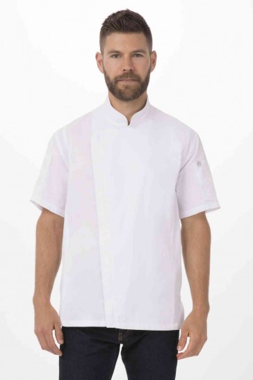 V107-BCSZ009-WHT-S-217555-00 Springfield Men's White Zipper S Chef Jacket by Chef Works - Image 1