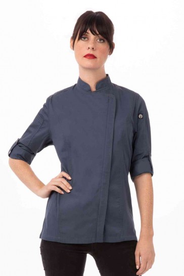 V107-BCWLZ005-BLU-L-217699-00 Hartford Women's Blue Zipper L Chef Jacket by Chef Works - Image 1