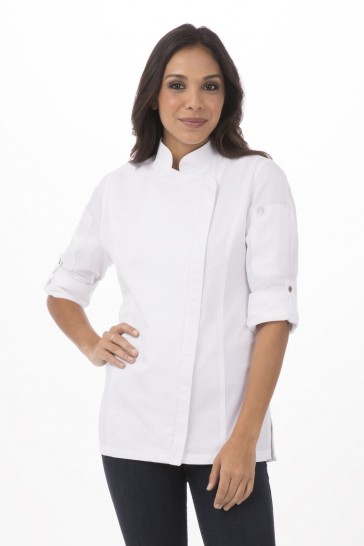 V107-BCWLZ005-WHT-M-217714-00 Hartford Women's White Zipper M Chef Jacket by Chef Works - Image 1