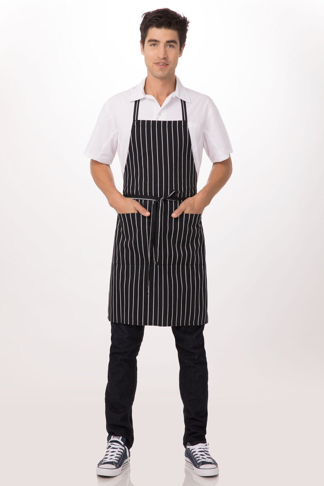 V107-CSBA-BCS-217732-00 Chalk Stripe Black Bib Apron by Chef Works - Image 1